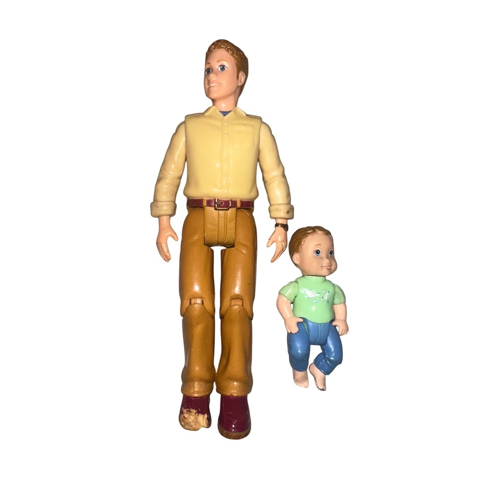 Fisher Price Loving Family Dad and Baby Boy Brother Dollhouse Figures Vintage